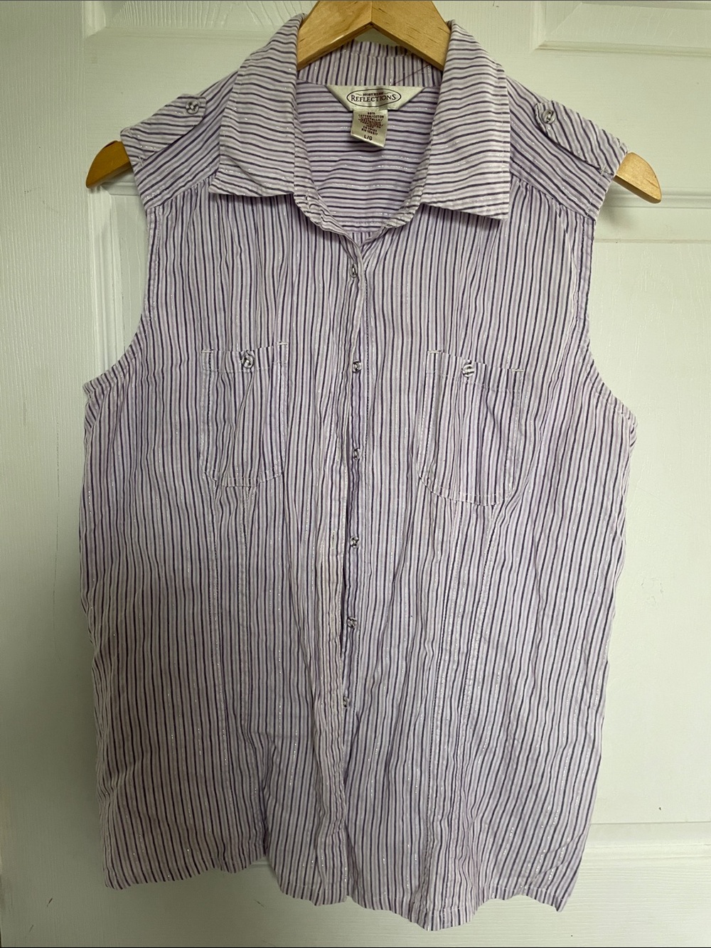 Northern Reflections Lavender and White Striped Sleeveless Button-Down Top